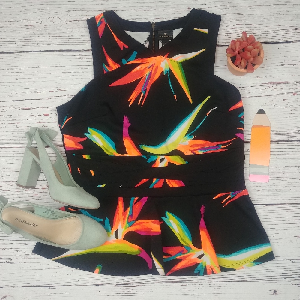 🌿Tropical Pepulum Worthington Blouse